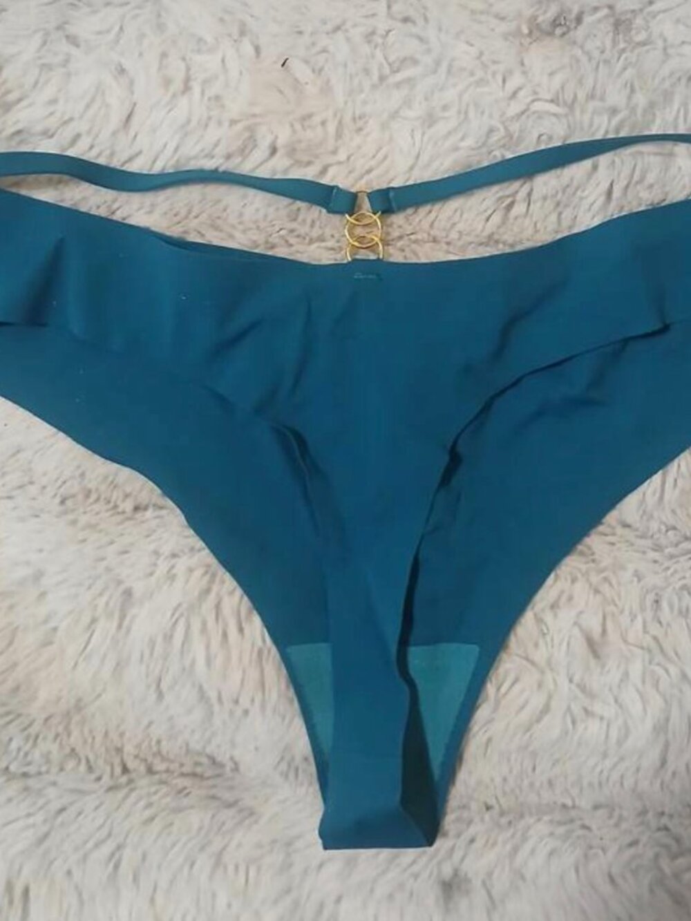 Sexy green metal decorated thong, size M